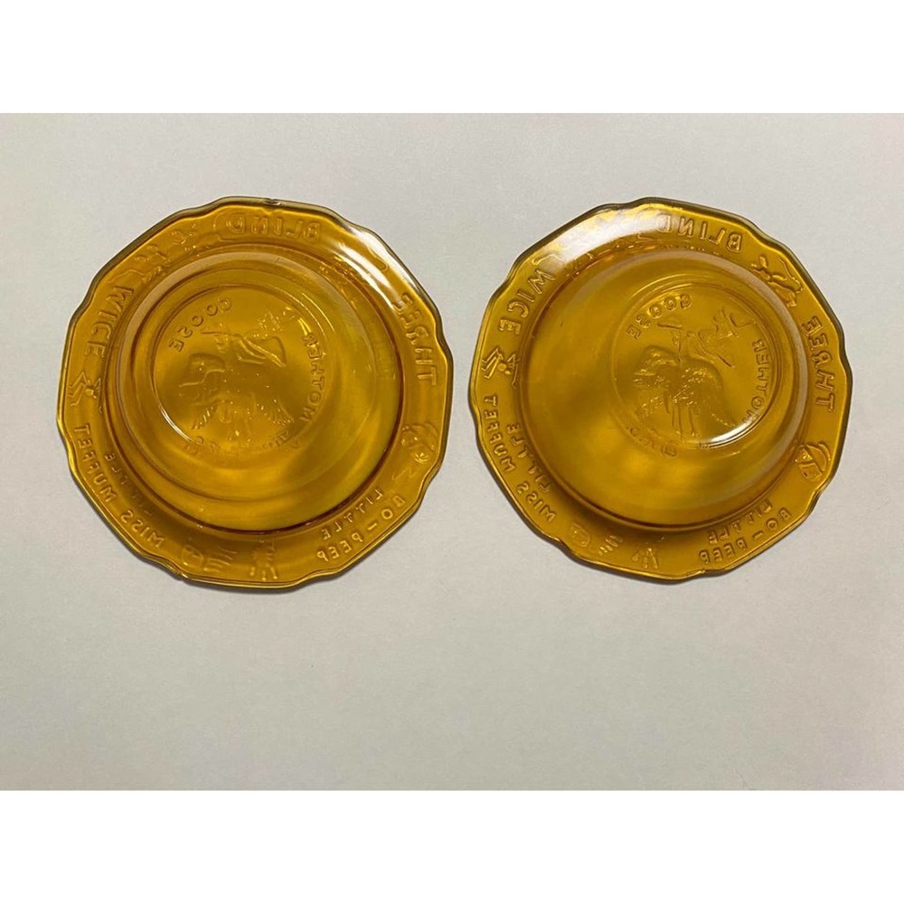 Tiara Exclusives 2-pc Set 6-1/2" Nursery Rhyme Mother Goose Amber Glass bowls - Picture 7 of 10